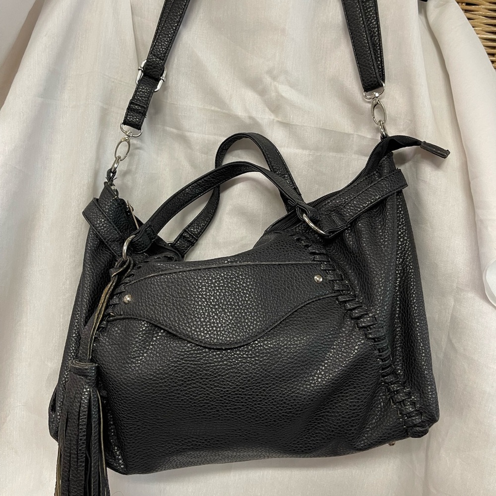 Yoki Hobo Shoulder bag Black Faux Leather Pebbles, tassels